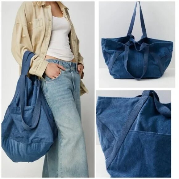 SOLD Free People Mega Cord Tote/Blue NWOT - Picture 3 of 5